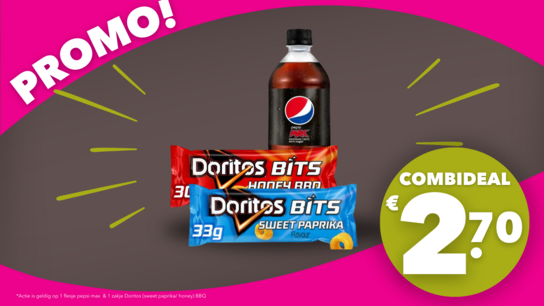 Combi Pepsi Zero Sugar 50cl / Doritos bits voor € 2,70